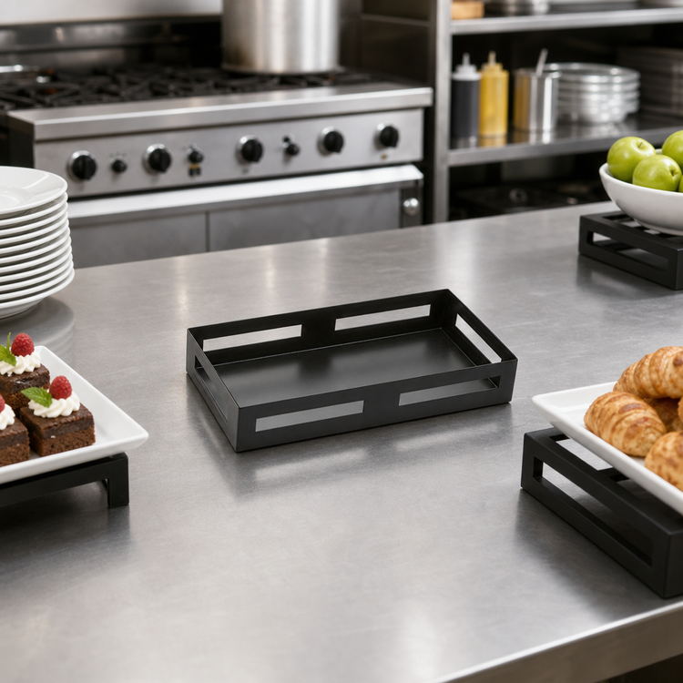 Product image #2 for American Metalcraft Rectangular Multi-Function Buffet Riser, 12-1/8 x 6-1/8 x 2 Inch, 403 Stainless Steel, Black