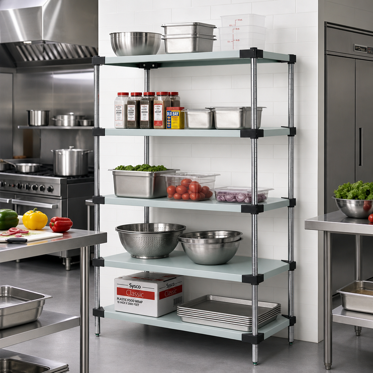 Product image #2 for Quantum 42-Inch x 14-Inch x 86-Inch Stationary 5-Shelf Solid Stainless Steel Shelving Starter Kit