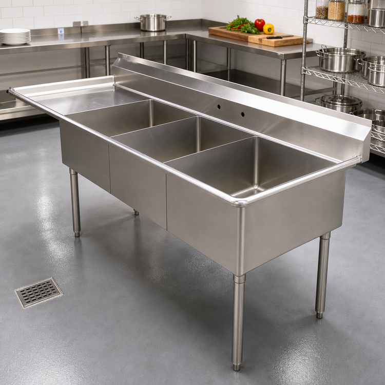 Product image #2 for 3-Compartment Stainless Steel Sink with Left Drainboard