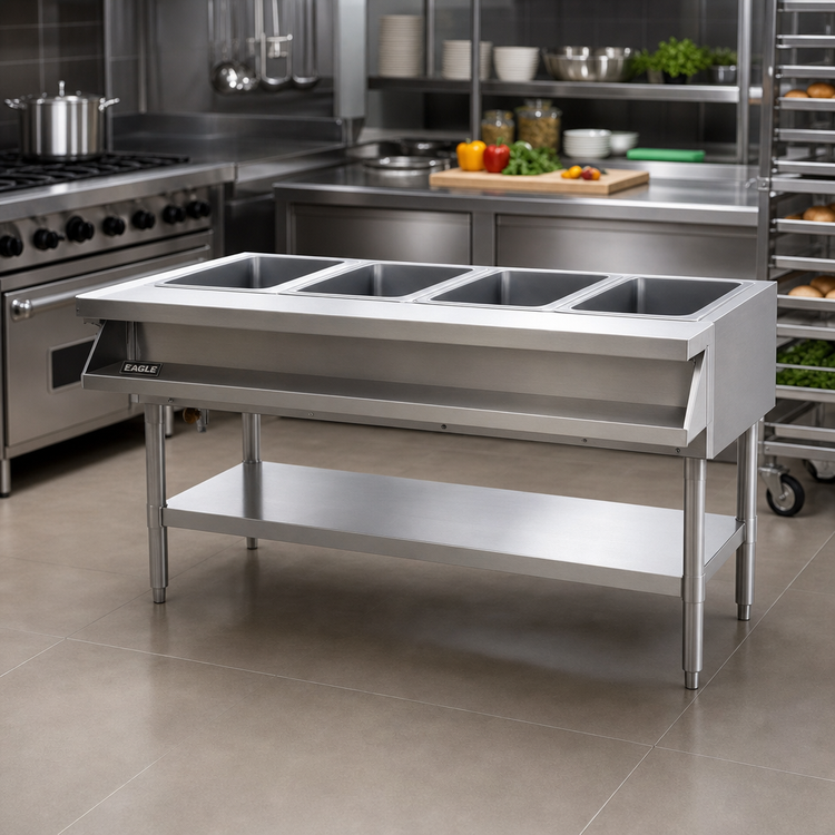 Product image #2 for Eagle Group Sealed Well Electric Hot Food Table with 4 Wells, Open Shelf Base, 120V