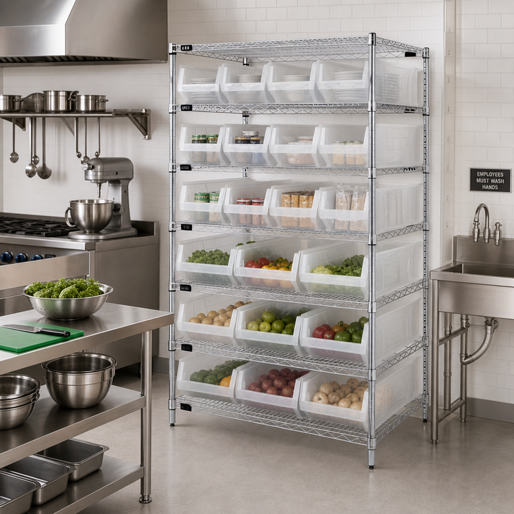 Product image #2 for Quantum 8-Shelf Chrome Plated Stationary Wire Shelving Bin System, 36"W x 24"D x 74"H