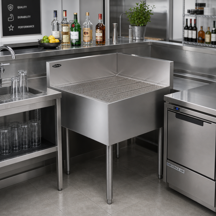 Product image #2 for Krowne Royal Series Freestanding Underbar Corner Drainboard with Left End Return, 24 x 24 Inches