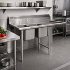 Thumbnail image #2 for Eagle Group 414-24-2-24R-X 78-3/4-Inch Two-Compartment Stainless Steel Sink with Right-Hand Drainboard, 24 x 24 x 13-1/2-Inch Bowls