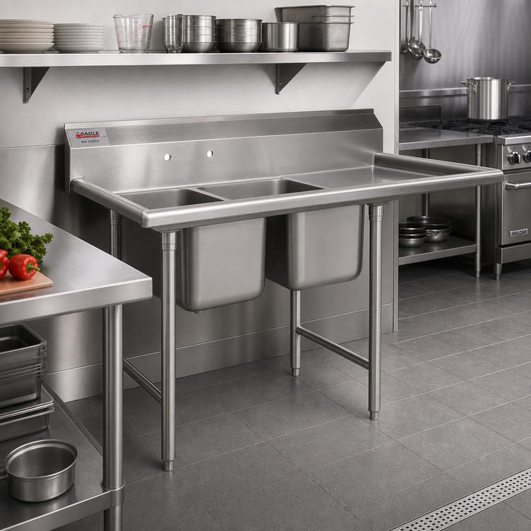Product image #2 for Eagle Group 414 Series 78-3/4-Inch Wide Two-Compartment Commercial Sink with Right Drainboard