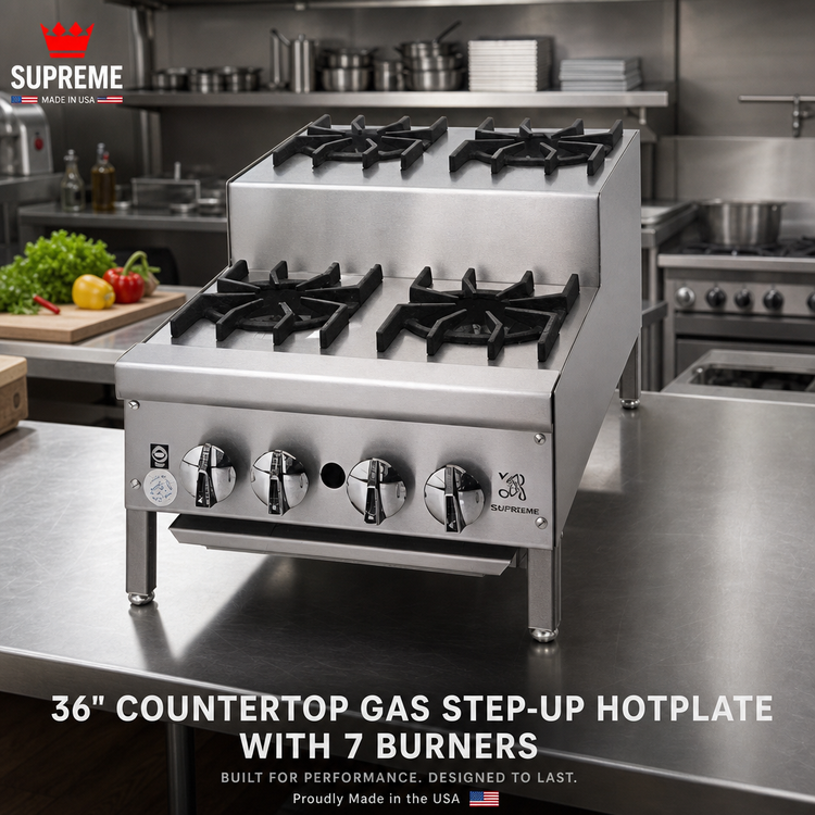 Product image #2 for Supreme 36-Inch Countertop Gas Step-Up Hotplate with 7 Burners