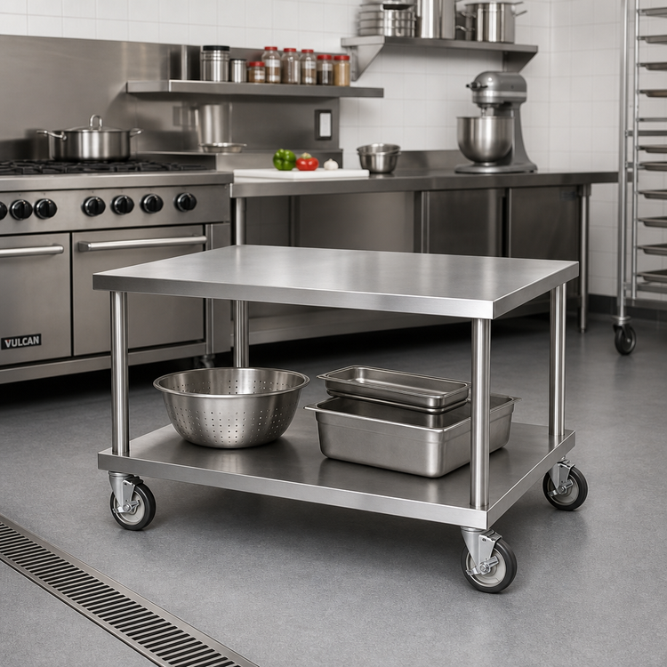Product image #3 for Vollrath Heavy-Duty Stainless Steel Countertop Equipment Stand with Undershelf and 5-Inch Casters, 24 x 30 x 24 Inches