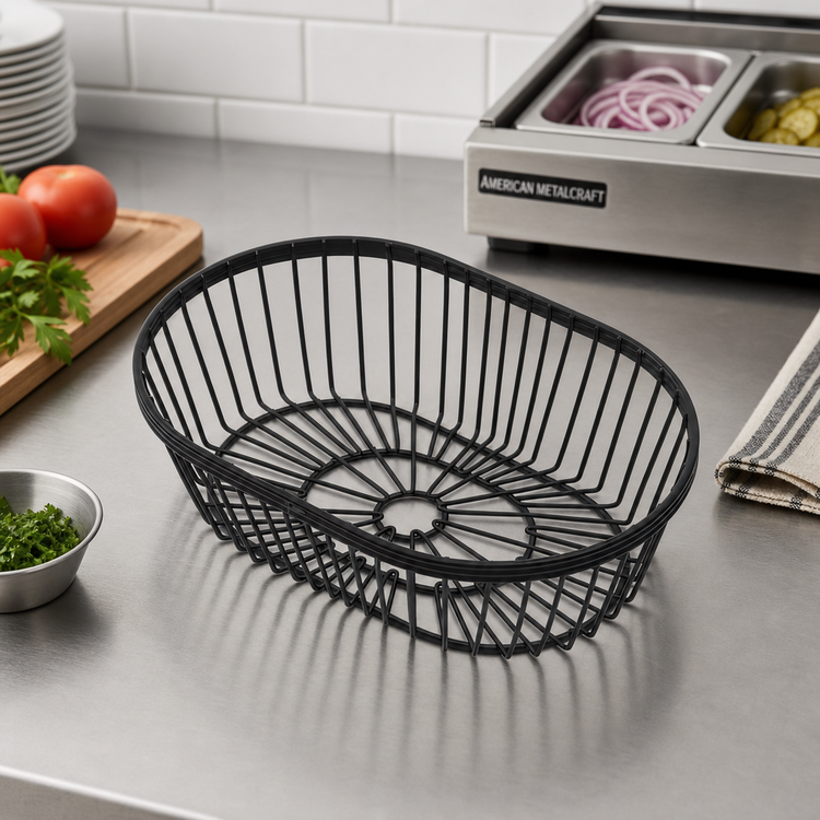 Product image #2 for American Metalcraft Oval Black Wire Serving Basket, 9 x 6 x 2-3/4 Inches