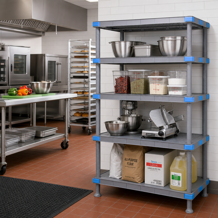 Product image #2 for Quantum Millenia 54W x 21D x 74H Stationary Polymer Shelving Starter Unit with 4 Solid Shelves