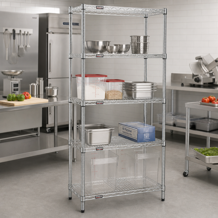 Product image #2 for Eagle Group 5-Tier Wire Starter Shelving Unit with QuadTruss®, 24 x 18 x 74 Inches, Chrome-Plated Finish