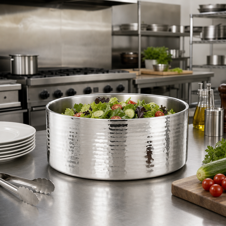 Product image #2 for American Metalcraft 220 oz. Hammered Stainless Steel Double Wall Serving Bowl, 12 Inch Round