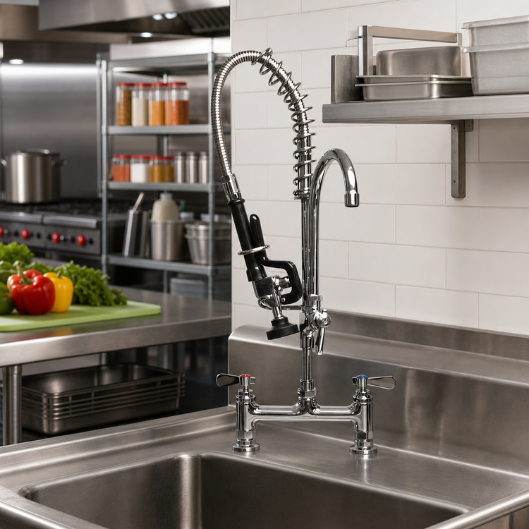 Product image #2 for BK Resources OptiFlow Lead-Free Mini Deck Mount Pre-Rinse Faucet Assembly, 8-Inch Centers
