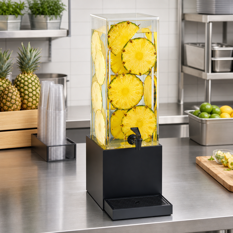 Product image #2 for Cal-Mil Midnight Bamboo 3-Gallon Square Beverage Dispenser with Drip Tray Base