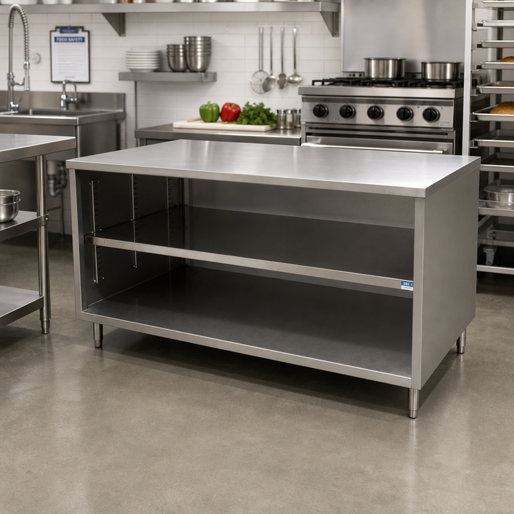 Product image #2 for BK Resources Open Front Stainless Steel Chef Table Cabinet Base, 72 x 36 x 34-3/4 Inches