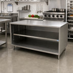 Thumbnail image #2 for BK Resources CST-3672 Open-Front Stainless Steel Chef Table Cabinet Base, 72"W x 36"D, 14-Gauge 304 Stainless Top
