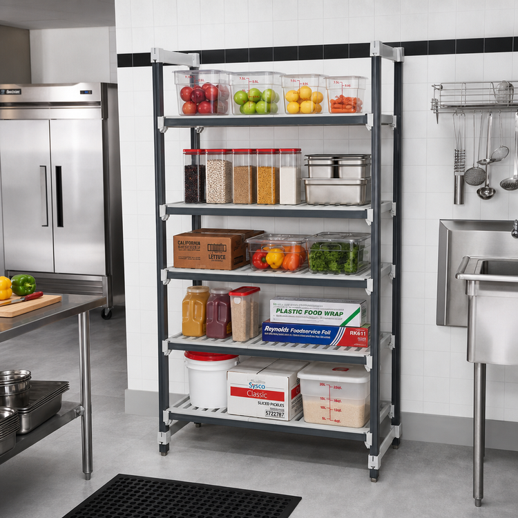 Product image #2 for Cambro Camshelving Elements XTRA 5-Tier Stationary Starter Unit, 21 x 48 x 72 Inches, Vented Polymer Shelving (EXU214872V5480)