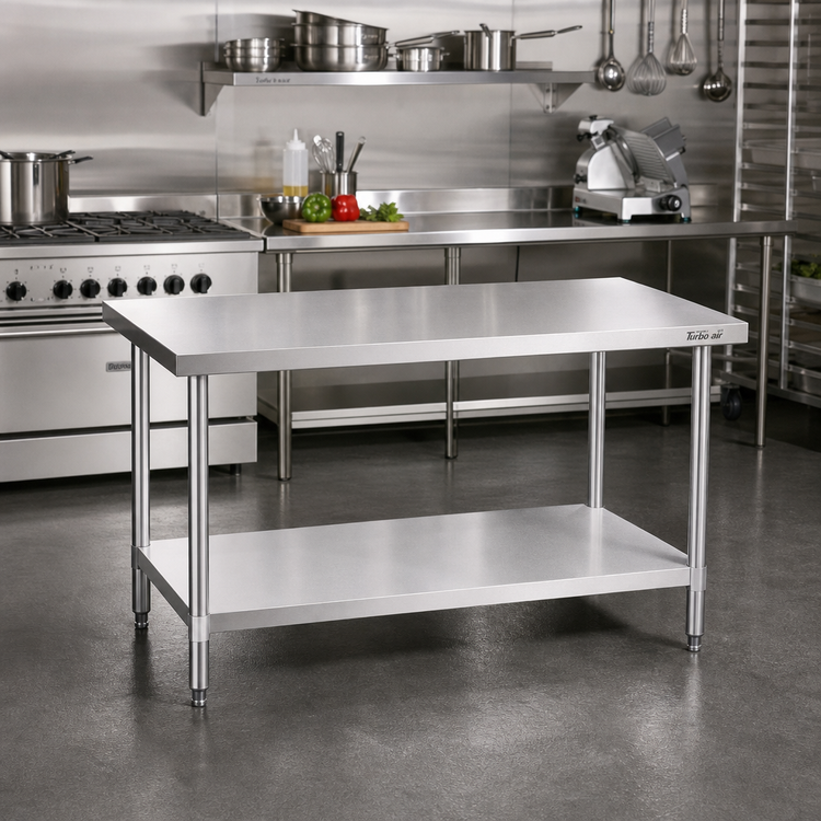 Product image #2 for Turbo Air 30-Inch x 24-Inch Stainless Steel Flat-Top Work Table with Undershelf