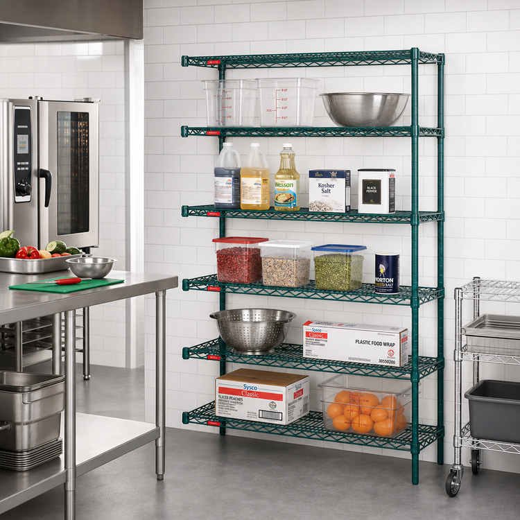 Product image #2 for Eagle Group Valu-Gard 5-Tier Add-On Wire Shelving Unit, 60W x 18D x 74H, Green Epoxy