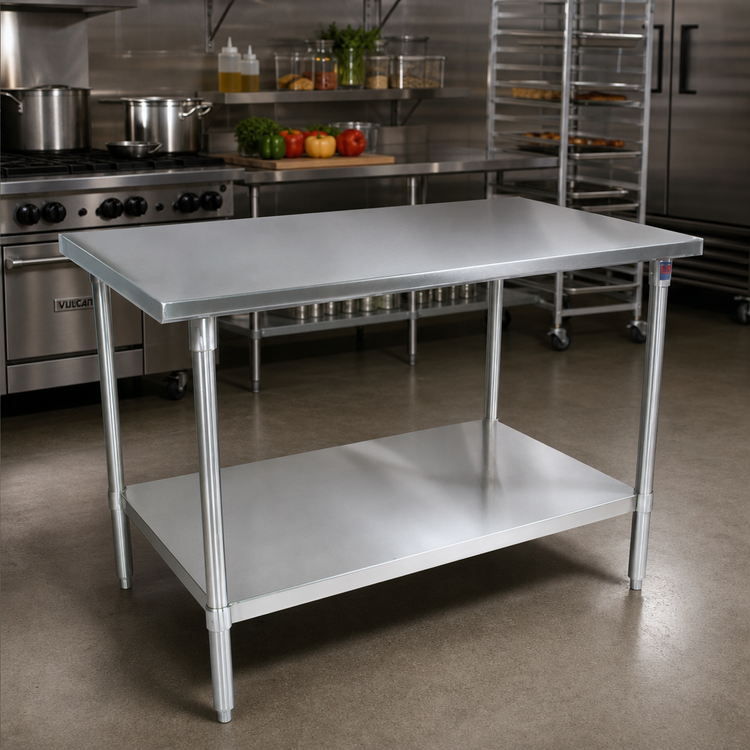 Product image #2 for John Boos Stallion 48 Inch x 24 Inch 16-Gauge 300-Series Stainless Steel Flat Top Work Table with Galvanized Base and Adjustable Undershelf