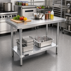 Thumbnail image #2 for Sapphire Manufacturing SMTE-3048G 48 x 30 x 35-Inch 18/430 Stainless Steel Flat Top Work Table with Galvanized Undershelf