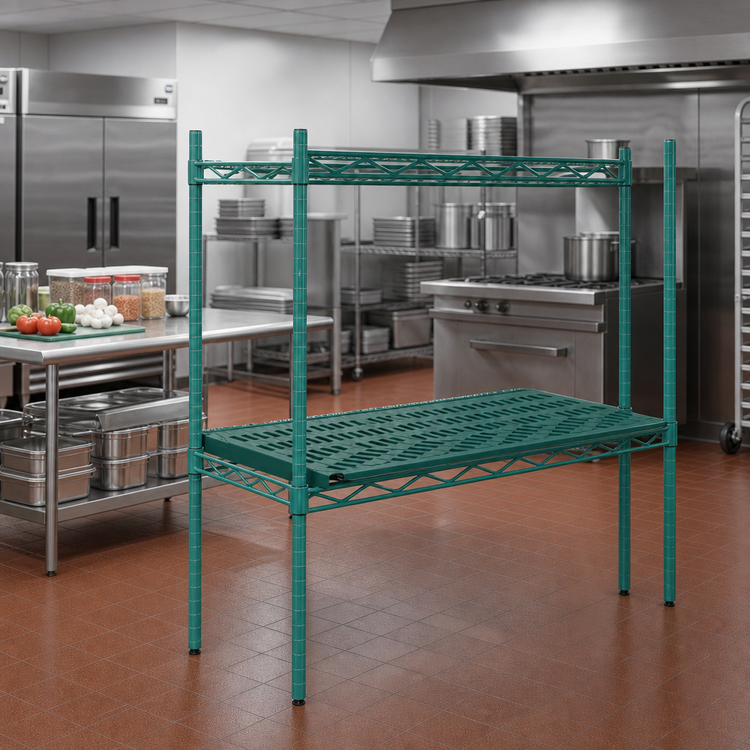 Product image #2 for QuadPlus Solid Green Polymer Shelf Mat with Wire QuadTruss Frame, 48 x 18 Inches