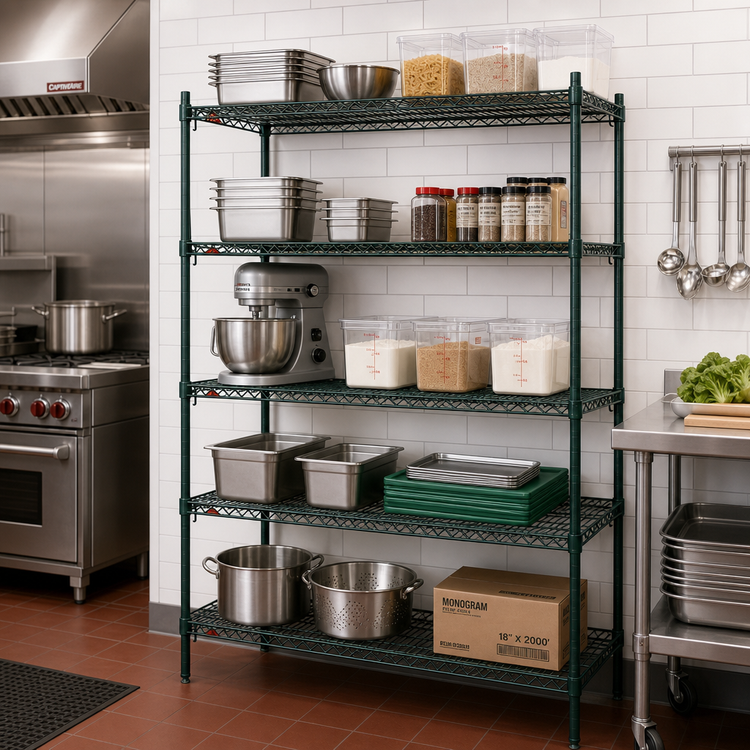 Product image #3 for Metro Super Erecta Super Adjustable Wire Shelving Starter Unit, 72W x 24D x 74H, 5 Shelves, Metroseal 3 Green Epoxy-Coated