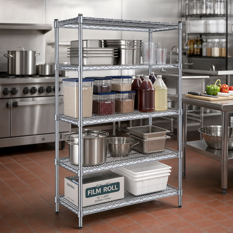 Product image #2 for Steel Works Stainless Heavy Duty 4-Tier Wire Shelving Unit, 14 x 36 Inches, 800 lb. Capacity, Chrome Finish