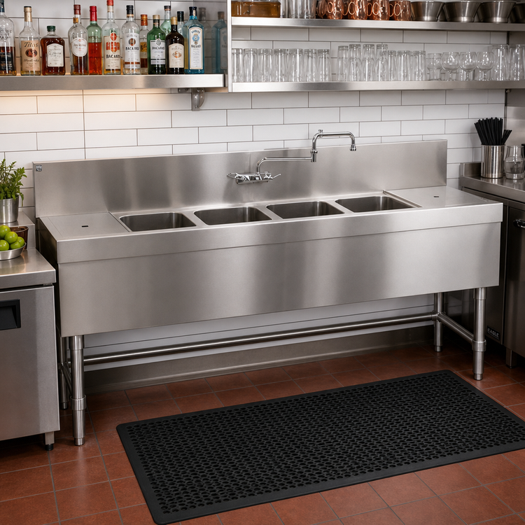 Product image #2 for Eagle Group Spec-Bar Four-Compartment Underbar Sink with Left & Right Drainboards, 96" W x 24" D