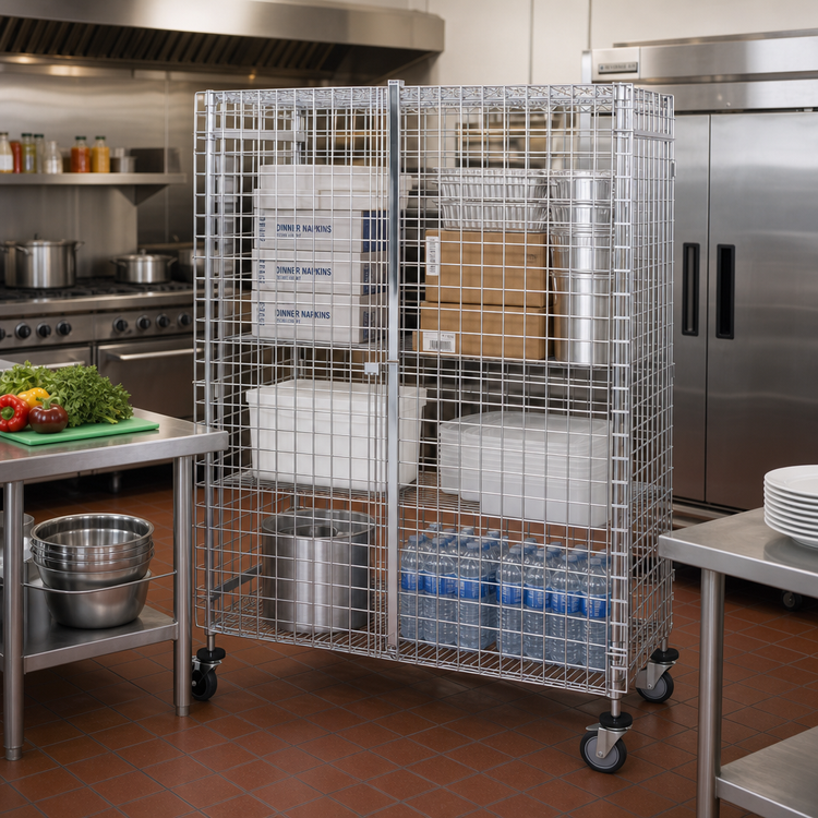 Product image #2 for Quantum Mobile Wire Security Cage, 60-Inch x 21-Inch x 69-Inch, Chrome Plated Finish