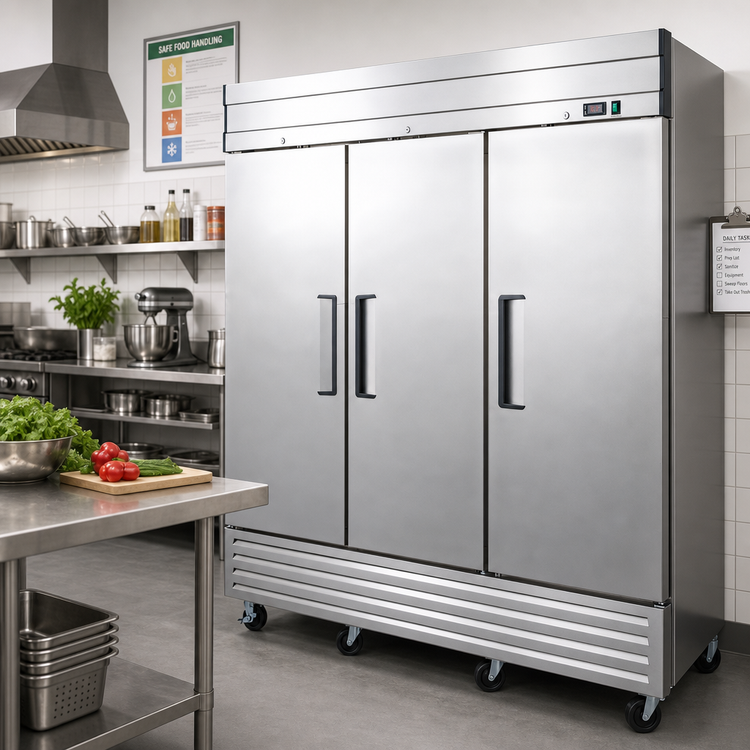 Product image #2 for Excellence DSS-66F Three-Section Reach-In Freezer, 65.5 Cu. Ft., Bottom-Mount Self-Contained Refrigeration