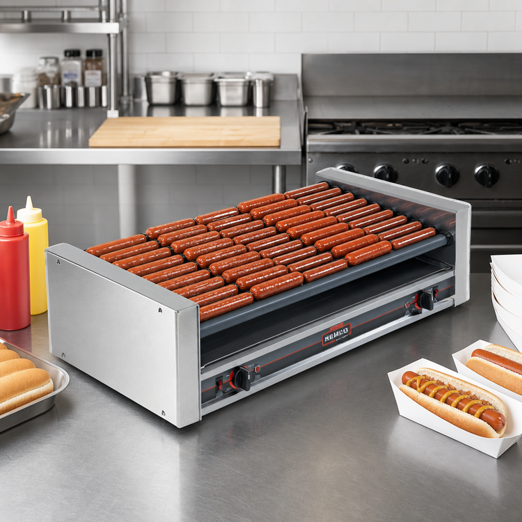 Product image #2 for Roll-A-Grill 27 Hot Dog Slanted Roller Grill with GripsIt Coated Rollers, 120V