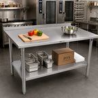 Thumbnail image #2 for John Boos Stallion ST6R1.5-2484GSK 84-Inch Stainless Steel Work Table with 1-1/2-Inch Rear Up-Turn, Galvanized Base and Adjustable Undershelf