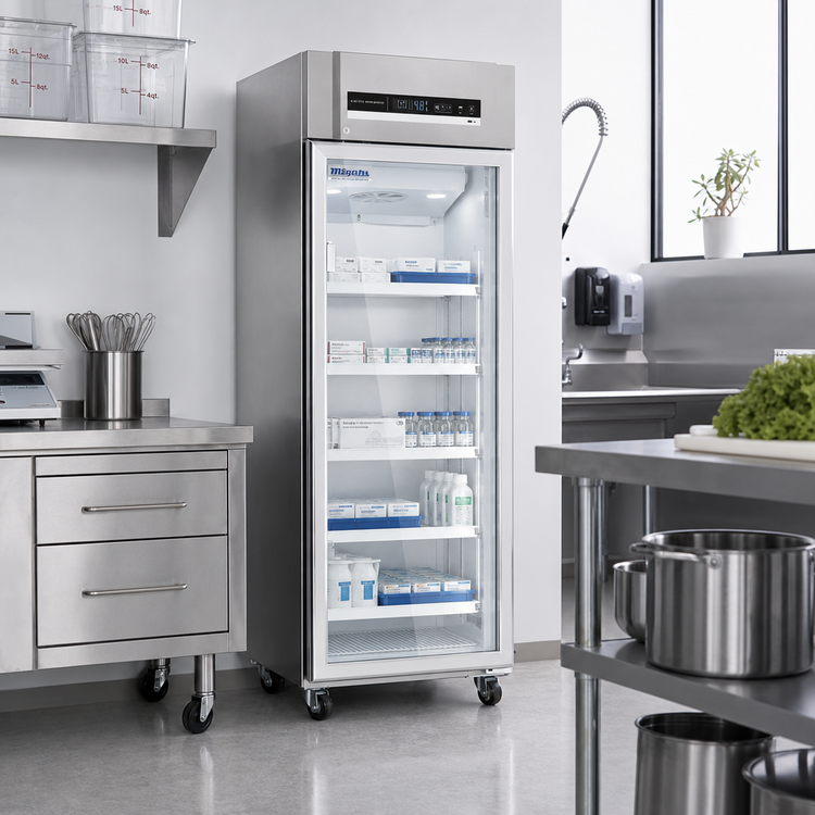 Product image #2 for Migali MP-23RG-HC Medical-Grade Glass Door Refrigerator, 23 Cu. Ft., Top-Mounted Self-Contained, Stainless Steel, 115V
