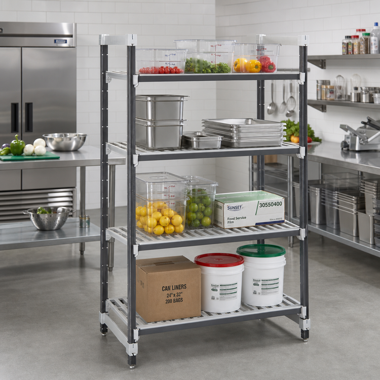 Product image #2 for Cambro Camshelving Elements XTRA 24" x 54" x 72" 4-Tier Vented Stationary Polymer Shelving Starter Unit