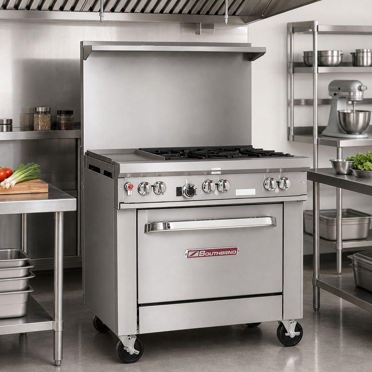 Product image #2 for Southbend Ultimate 36-Inch Commercial Gas Range with 4 Burners, 12-Inch Left Griddle and Cabinet Base