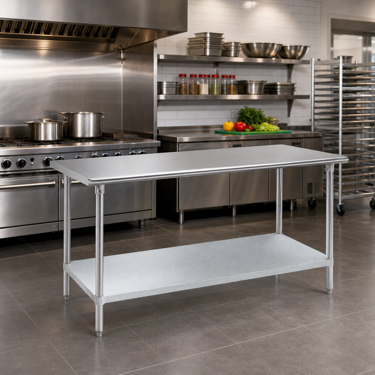 Product image #2 for Advance Tabco MG-247 84 x 24 Inch 16 Gauge 304 Stainless Steel Work Table with Galvanized Undershelf
