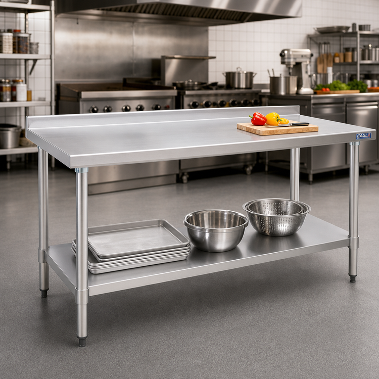Product image #2 for Eagle Budget Series 48 x 24 Inch 430 Stainless Steel Work Table with Rear Upturn and Adjustable Undershelf