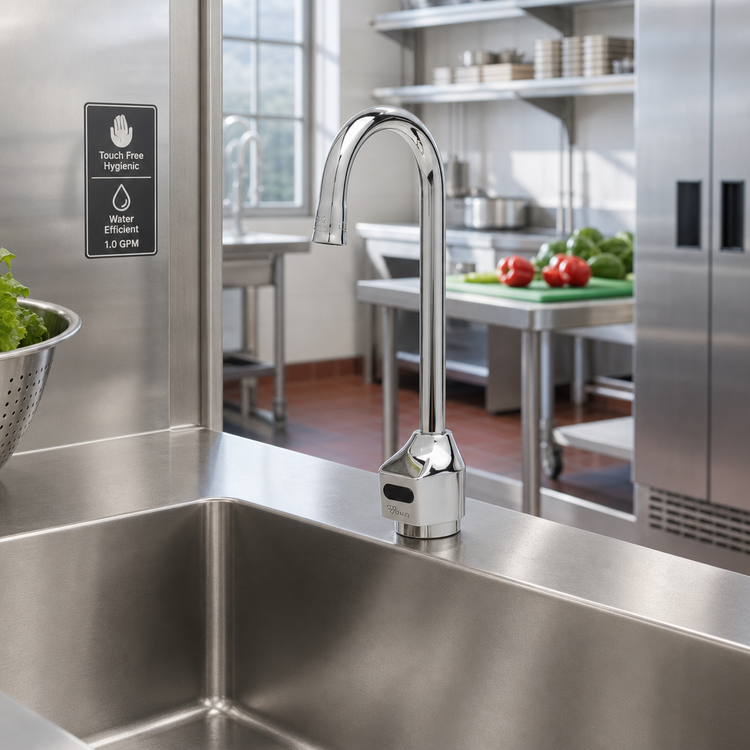 Product image #2 for ChekPoint Touchless Electronic Single-Hole Deck-Mount Faucet with Rigid Gooseneck Spout and 1.0 GPM Flow Control