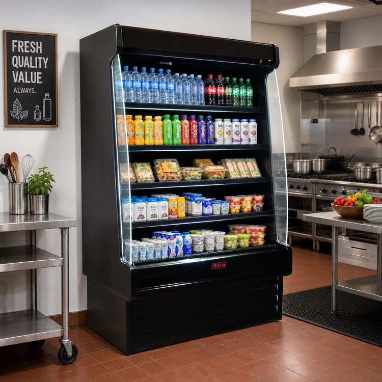 Product image #2 for Howard-McCray 35E Series Open-Air Merchandiser Cooler, 51-Inch Wide, Self-Contained, with 4 Rows of Lit Shelves