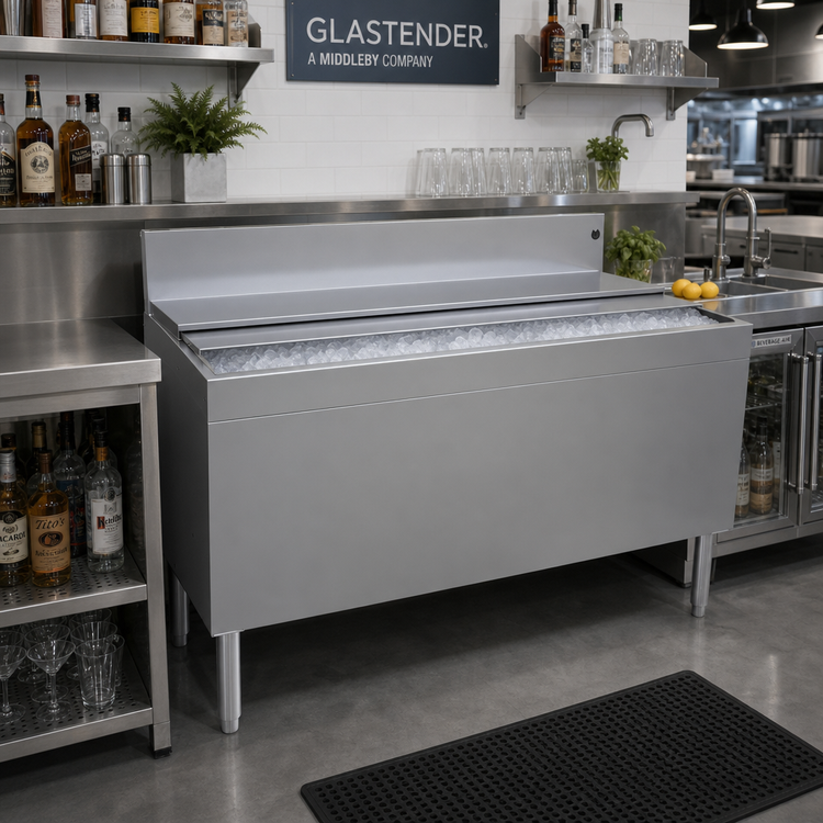 Product image #2 for Glastender Extra Deep Stainless Steel Underbar Ice Bin with 10-Circuit Cold Plate, 48 Inch W x 24 Inch D, 235 lb. Ice Capacity