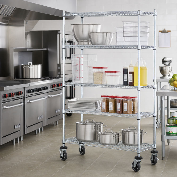 Product image #2 for Quantum 4-Shelf Mobile Wire Shelving Cart, 36 x 18 x 69 Inches, Chrome Plated