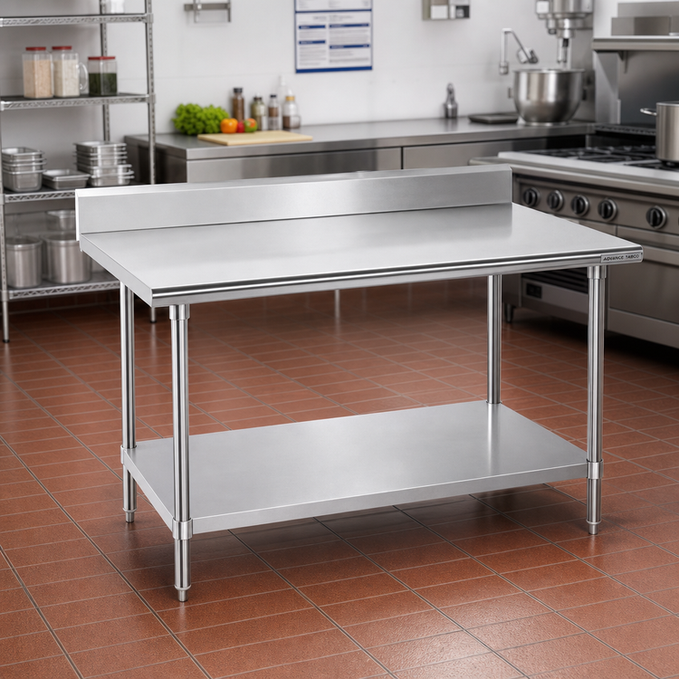 Product image #2 for Advance Tabco Premium Series 72-Inch x 30-Inch 304 Stainless Steel Work Table with 5-Inch Backsplash and Adjustable Undershelf