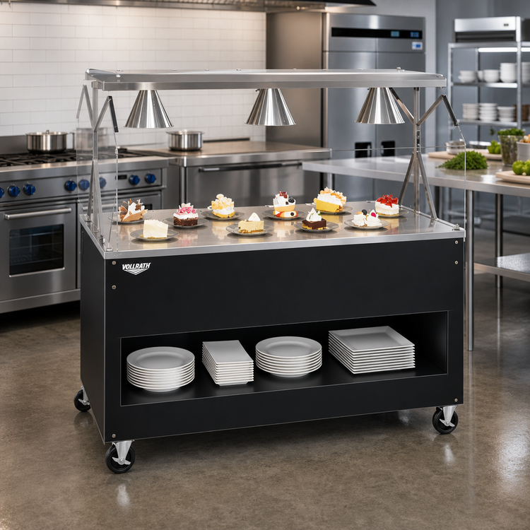 Product image #2 for Vollrath 60-Inch Mobile Stainless Steel Utility Station with Buffet Breath Guard and Open Storage Base