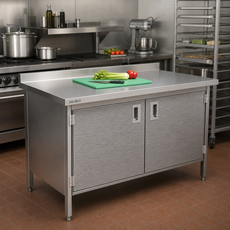 Product image #2 for John Boos 60" x 30" Enclosed Stainless Steel Flat Top Work Table with Cabinet Base and Hinged Doors