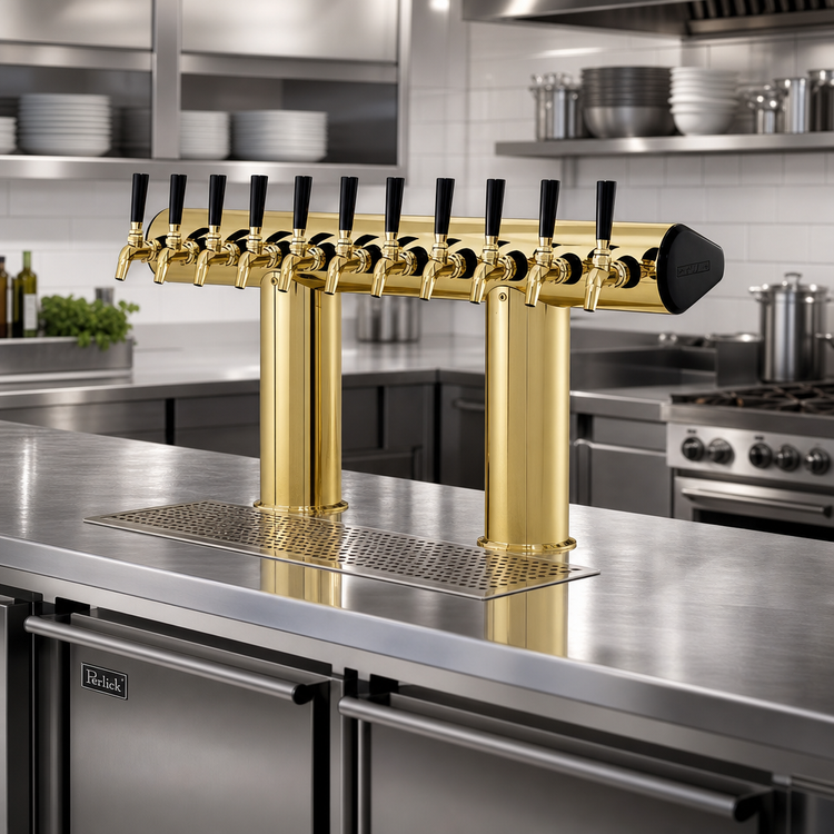 Product image #2 for Perlick 8-Faucet Glycol-Cooled Winged Bridge Countertop Draft Tower, Tarnish-Free Brass