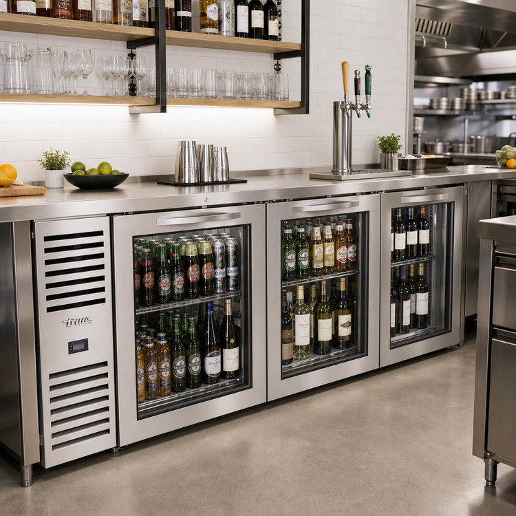 Product image #2 for 60-Inch Pass-Thru Two-Section Back Bar Cooler with 4 Locking Glass Doors