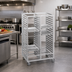 Thumbnail image #2 for Channel Double-Section Aluminum Cafeteria Tray Rack with Swivel Casters, 36-Inch High, 10-Tray Capacity