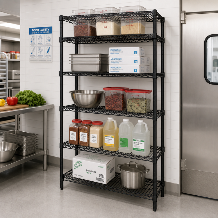 Product image #2 for Quantum 60" x 18" x 86" Wire Shelving Starter Kit with 5 Shelves, Black Epoxy Antimicrobial Finish