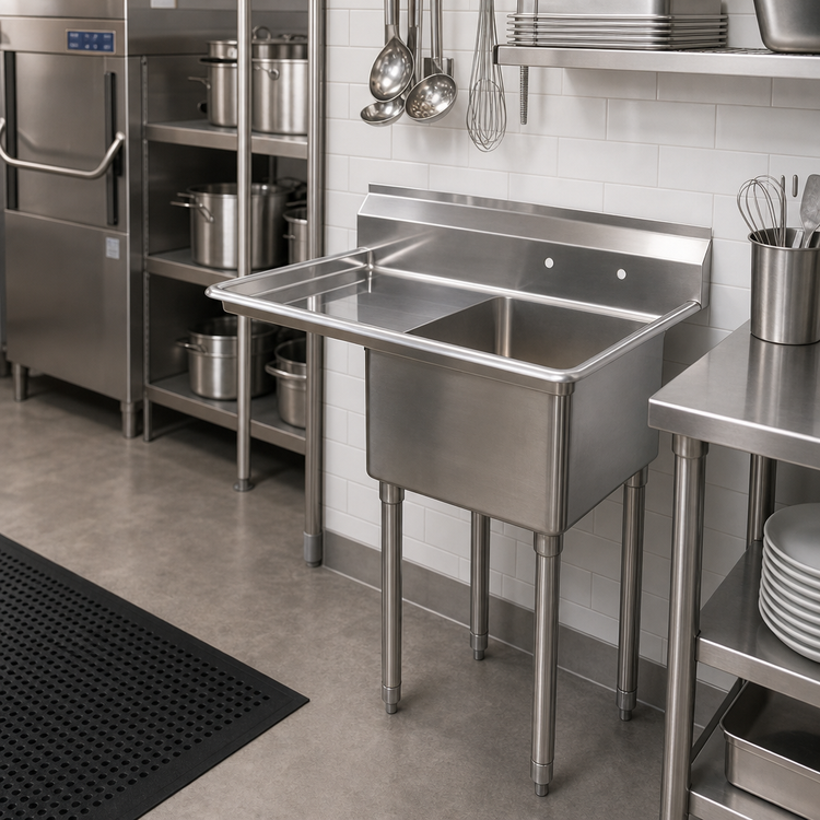 Product image #2 for Sapphire Manufacturing 1-Compartment Stainless Steel Sink with Left Drainboard and 9-3/4 Inch Backsplash, 38-1/2 Inch Wide