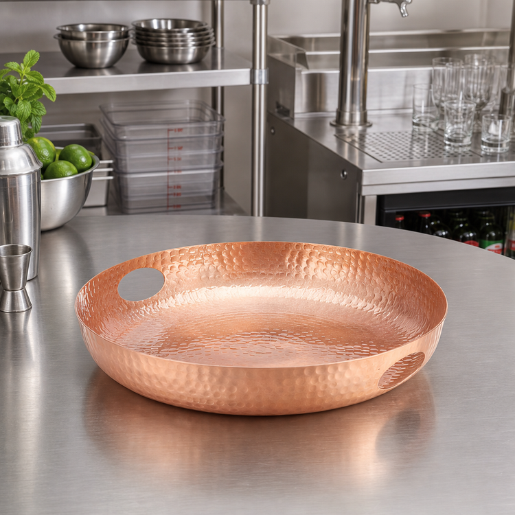 Product image #2 for American Metalcraft 16-Inch Round Hammered Copper Aluminum Beverage Tray