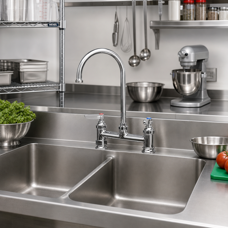 Product image #2 for T&S Brass B-0321-CC 8-Inch Center Deck Mount Mixing Faucet with 5-3/4-Inch Swivel Gooseneck